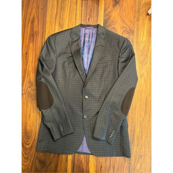 Ted Baker Men's Brown Purple Plaid Notch Lapel Button Front Sports Coat Size 40R - Picture 1 of 9